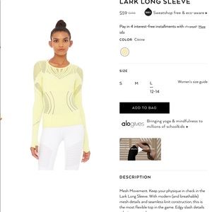 NWT ALO Yoga L Citrine Yellow Lark long sleeve top